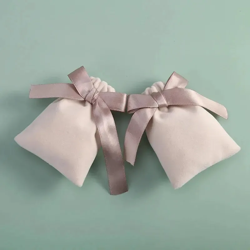 10pcs Beige Velvet Jewelry Packaging Pouches Bags Small Gift Ribbon Drawstring Bags Necklace Bracelet Earrings Storage Bag