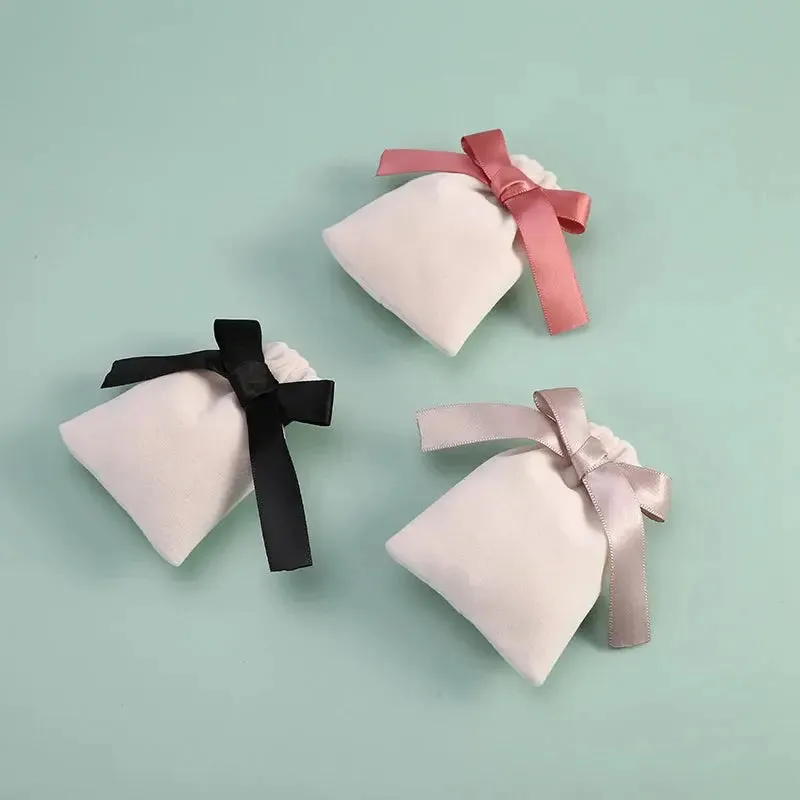 10pcs Beige Velvet Jewelry Packaging Pouches Bags Small Gift Ribbon Drawstring Bags Necklace Bracelet Earrings Storage Bag