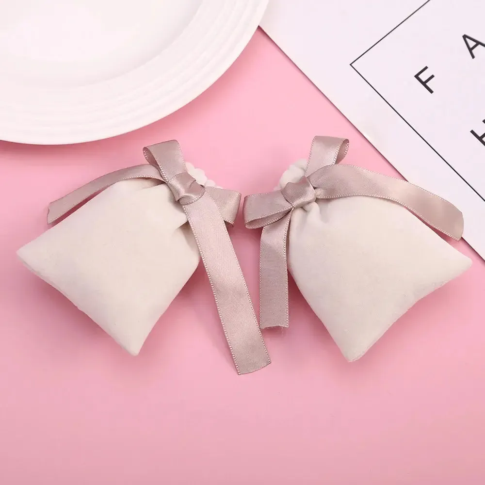 10pcs Beige Velvet Jewelry Packaging Pouches Bags Small Gift Ribbon Drawstring Bags Necklace Bracelet Earrings Storage Bag