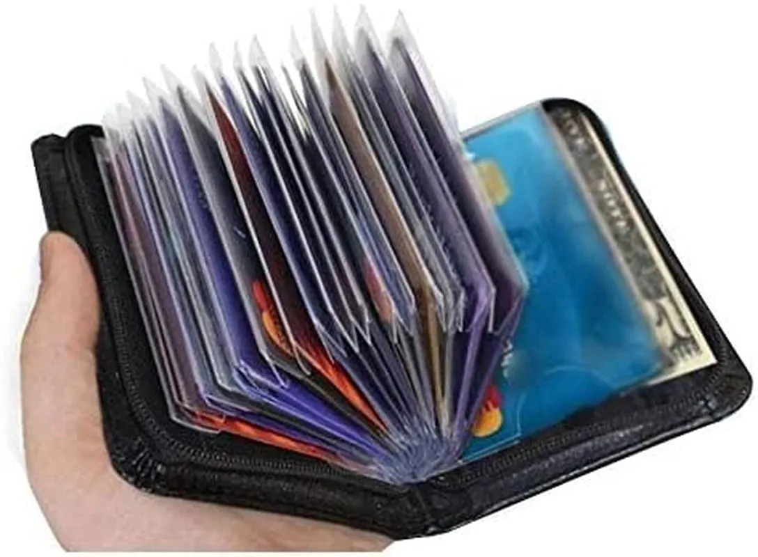 36 Slots Credit Card Holder Wallet RFID Blocking Zip Leather Card Case