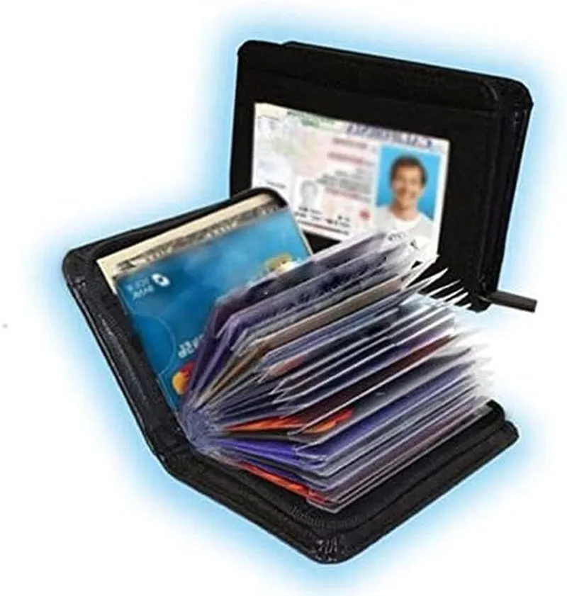36 Slots Credit Card Holder Wallet RFID Blocking Zip Leather Card Case