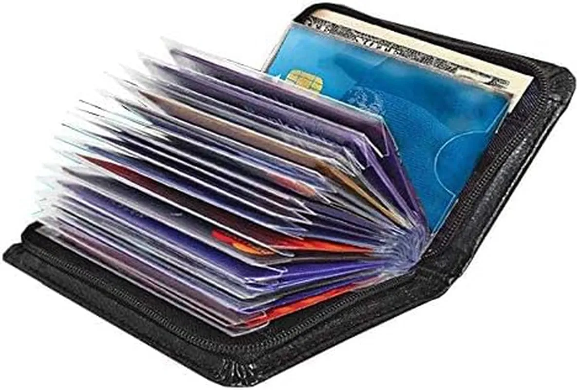 36 Slots Credit Card Holder Wallet RFID Blocking Zip Leather Card Case