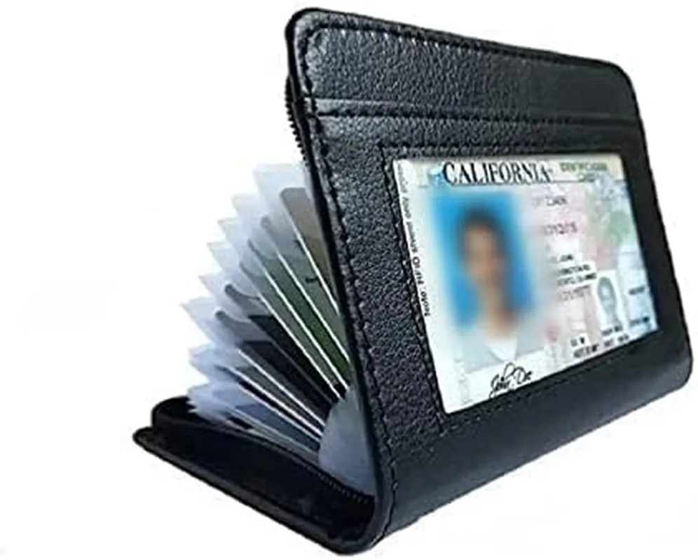 36 Slots Credit Card Holder Wallet RFID Blocking Zip Leather Card Case