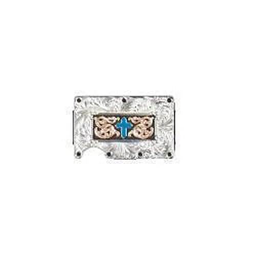 3D Silver Engraved Utility Wallet with Turquoise Cross Motif