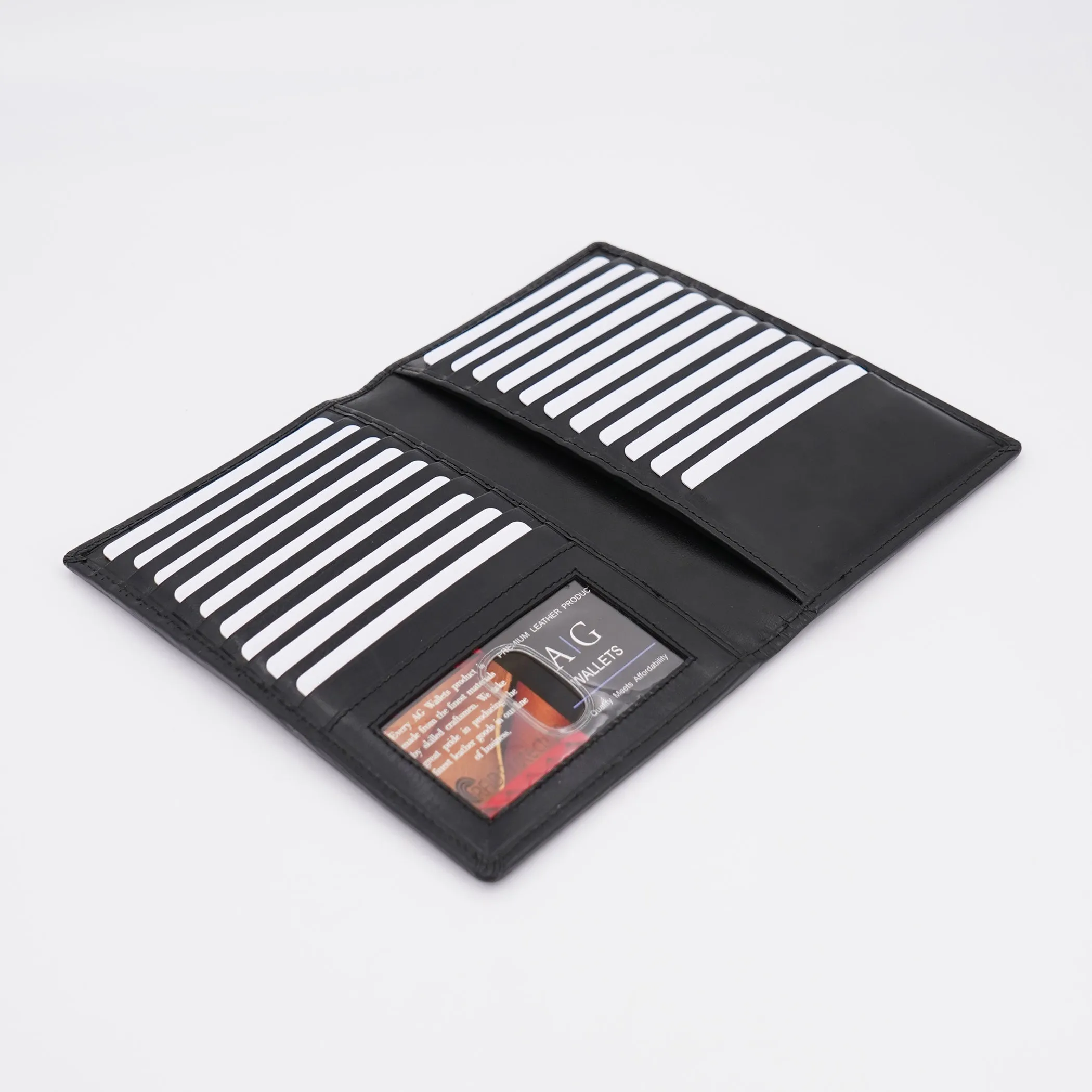AG Wallets Cow Leather Credit Card Organizer, RFID Long Wallet, 20 Card Holder, Black Silk