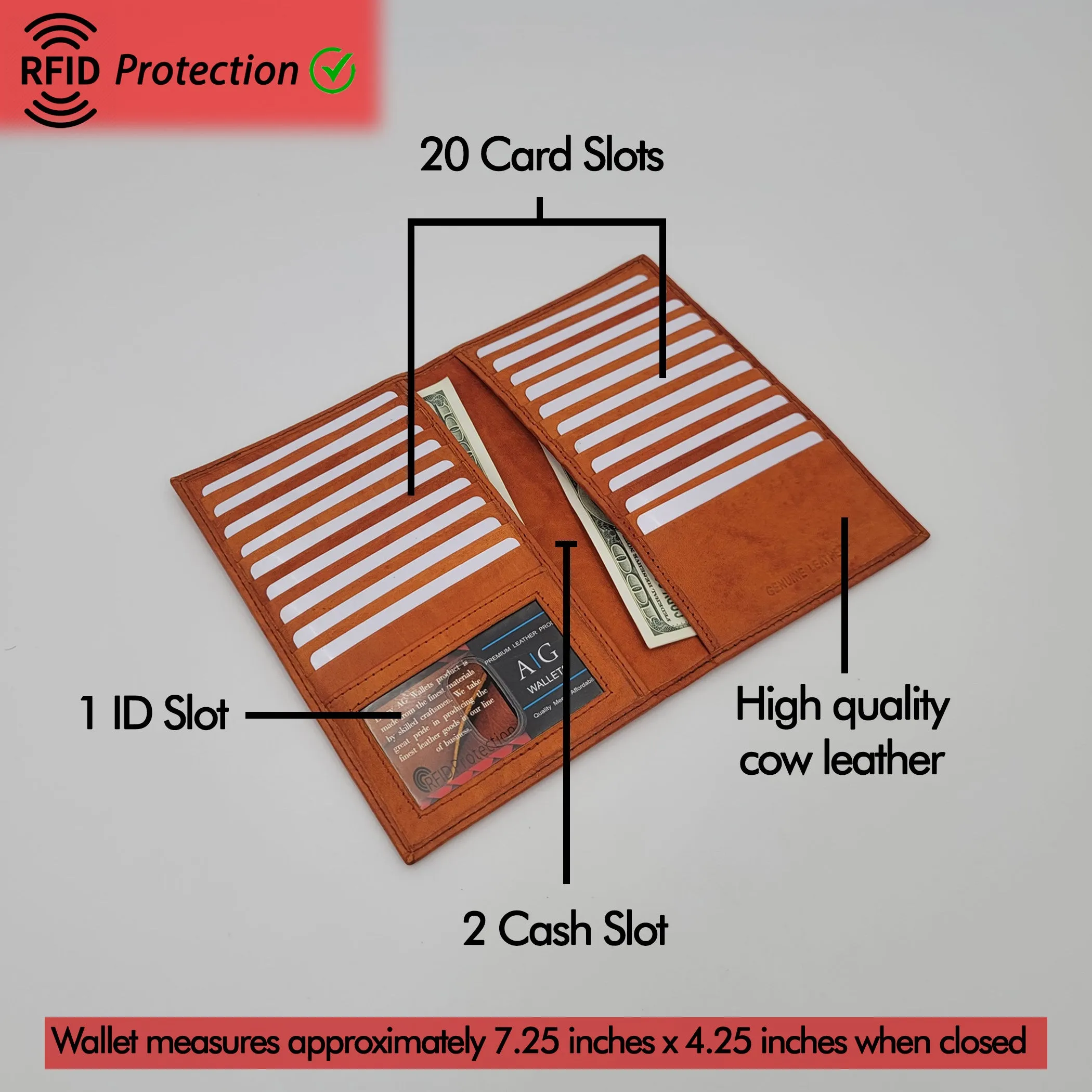AG Wallets RFID Long 20 Credit Card Organizer & Leather Wallet