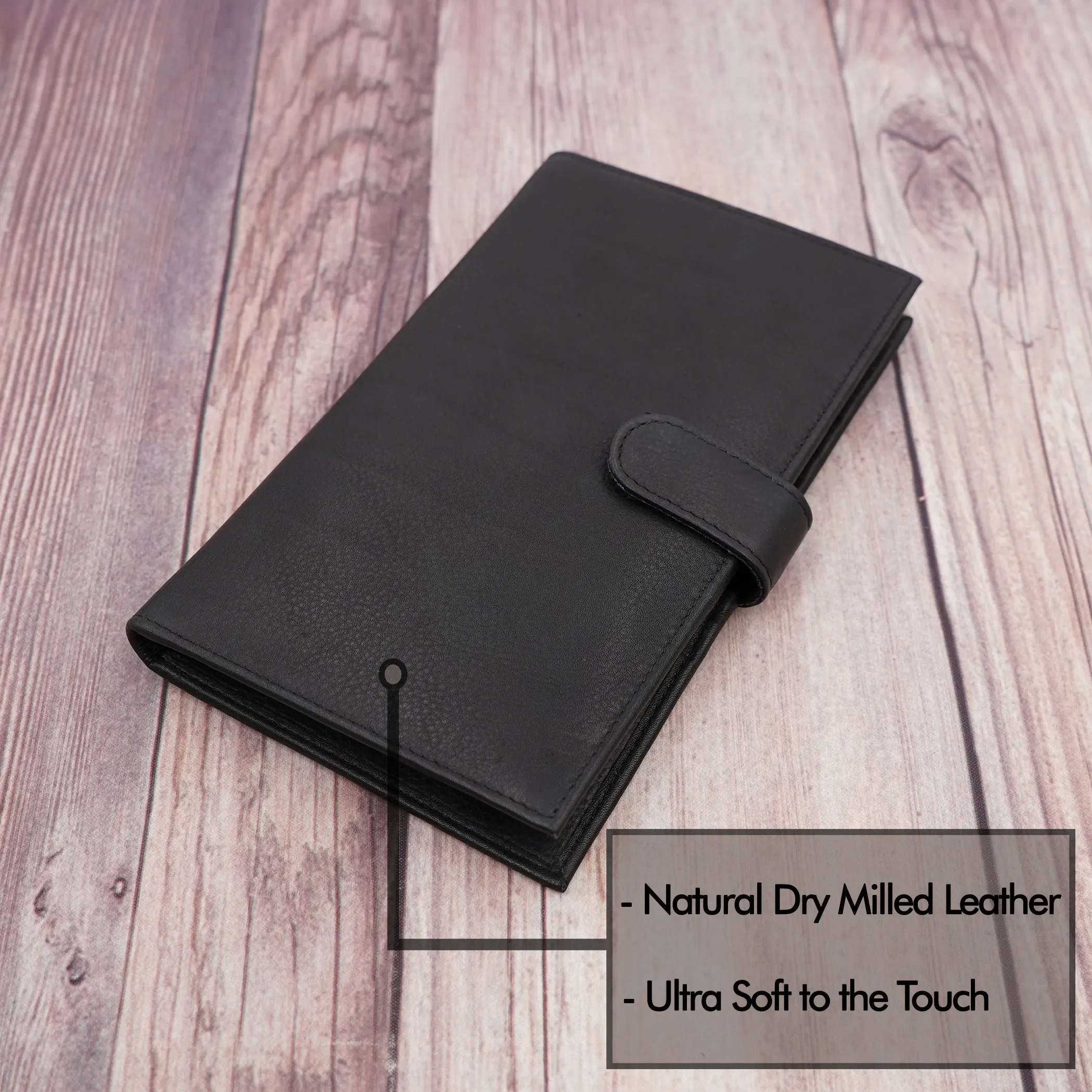 AG Wallets RFID Snap Close Full Grain Napa Cowhide Leather Credit Card Organizer Long Wallet, Holds Up To 20 Cards, 2 Side Cash Slots