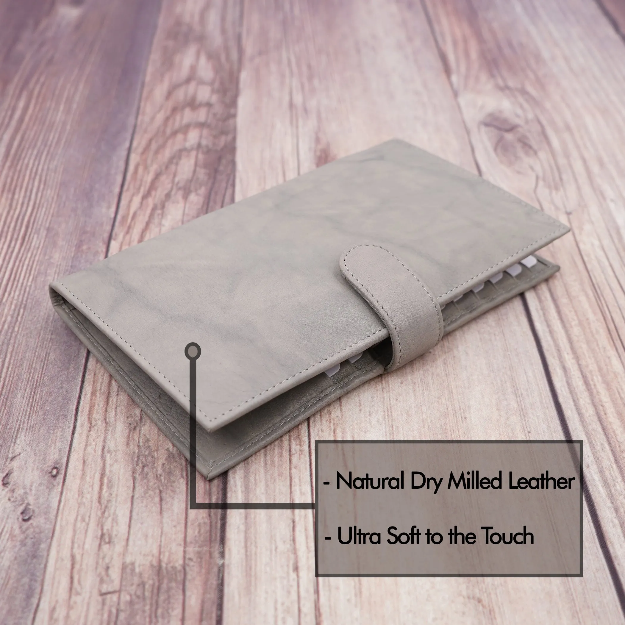 AG Wallets RFID Snap Close Full Grain Napa Cowhide Leather Credit Card Organizer Long Wallet, Holds Up To 20 Cards, 2 Side Cash Slots