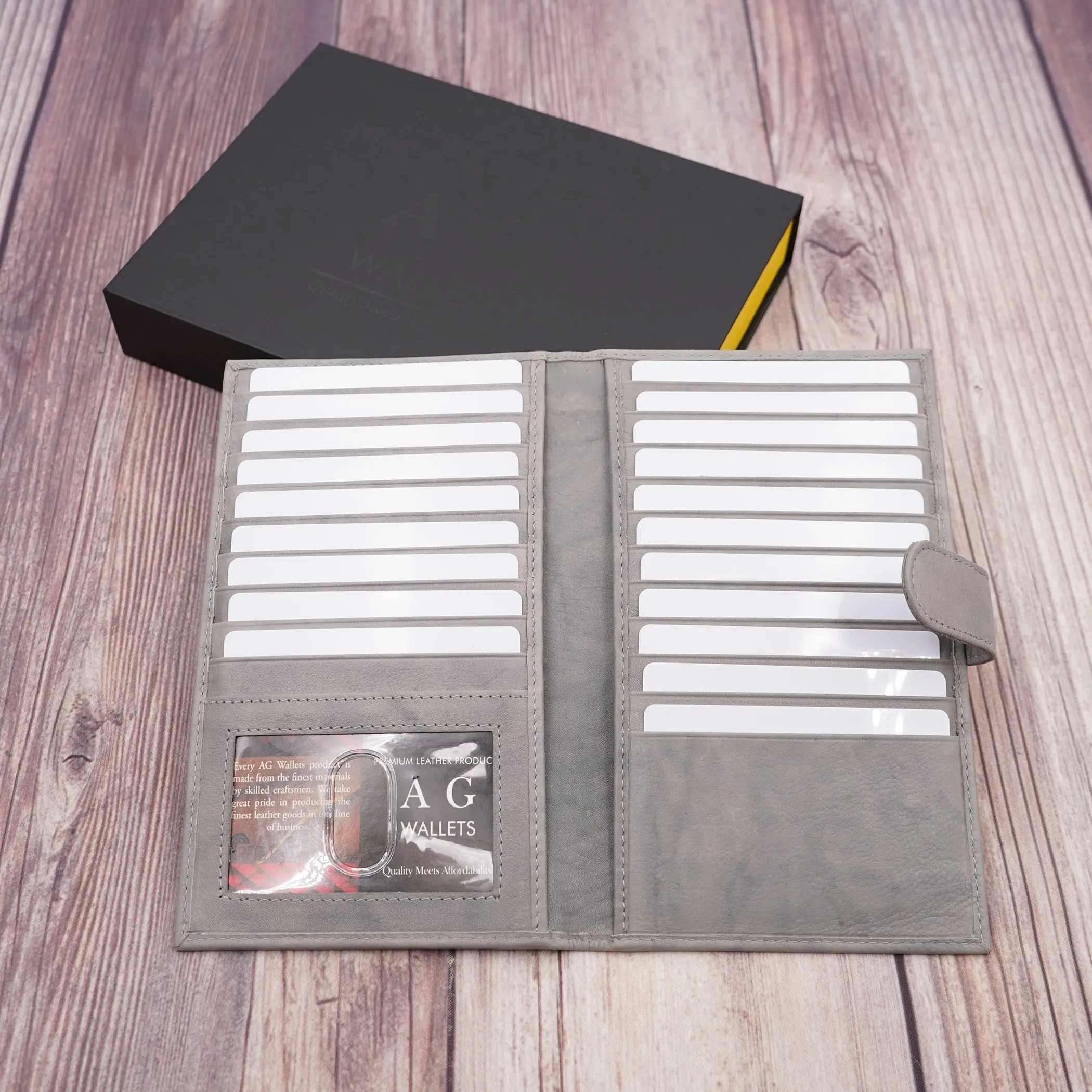AG Wallets RFID Snap Close Full Grain Napa Cowhide Leather Credit Card Organizer Long Wallet, Holds Up To 20 Cards, 2 Side Cash Slots