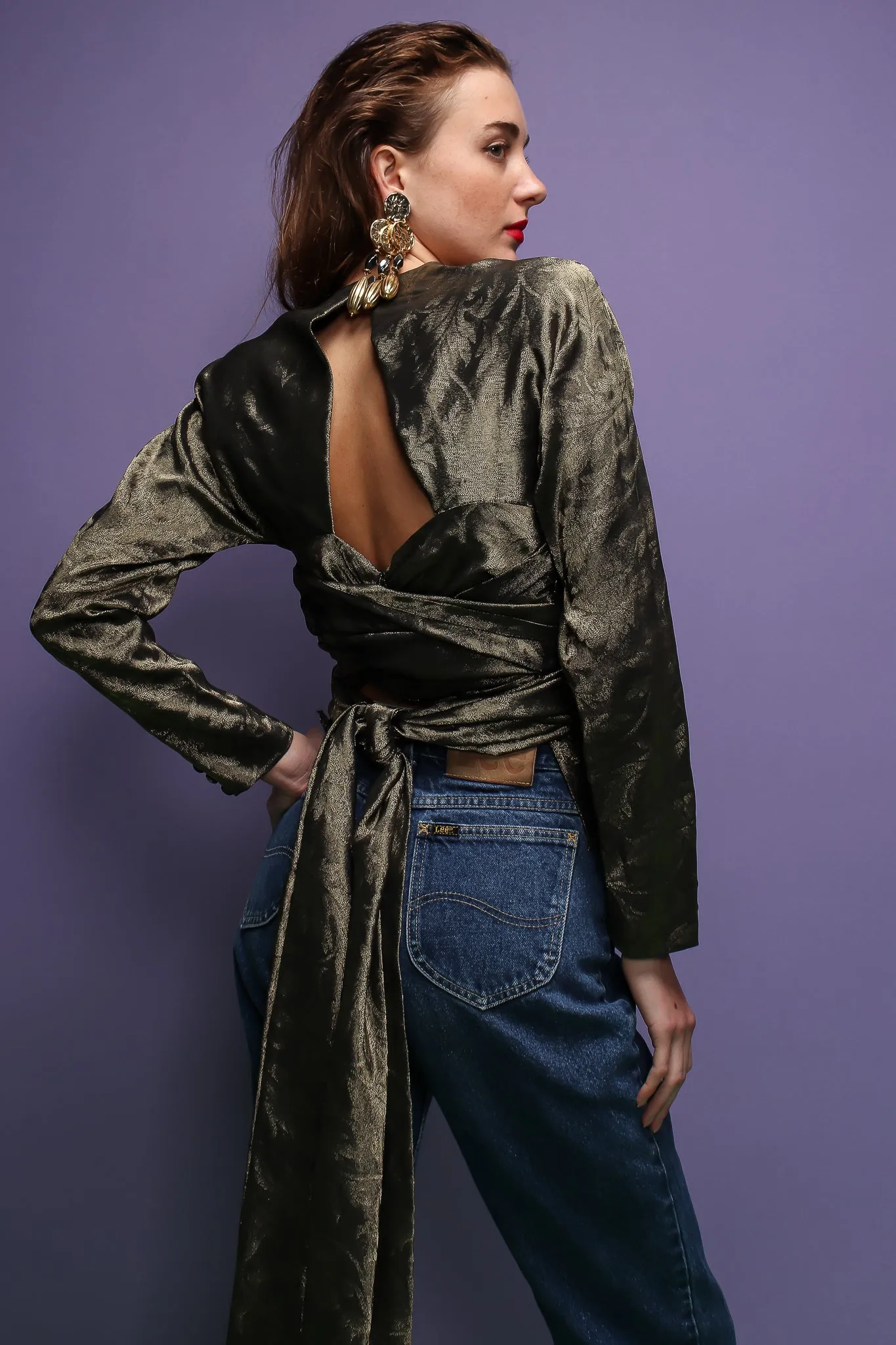 Backless Metallic Wrap Top
