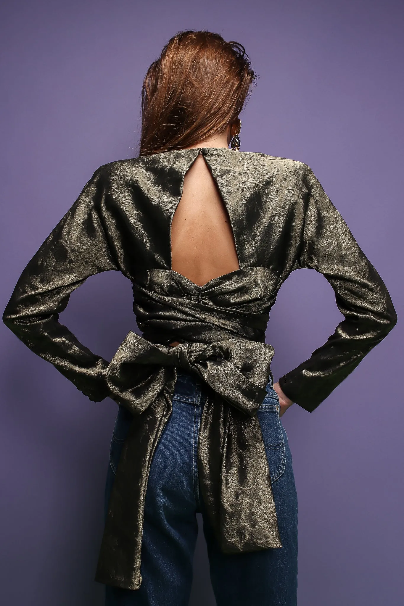 Backless Metallic Wrap Top