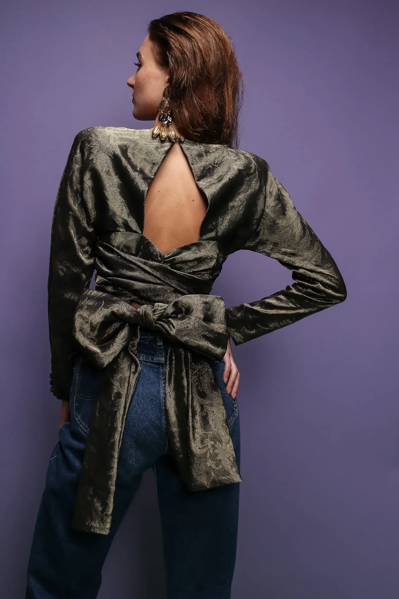 Backless Metallic Wrap Top