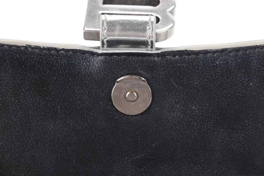 BALENCIAGA HOURGLASS XS HANDBAG IN SILVER METALLIC CROC-EFFECT LEATHER SILVER HARDWARE NO DUST COVER