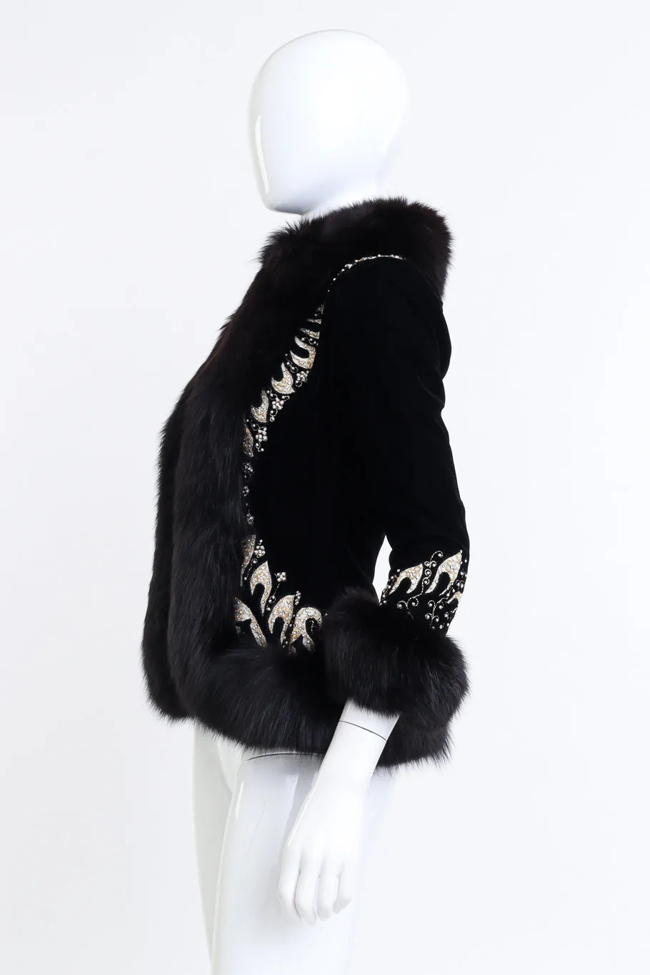 Beaded Fur Trim Velvet Jacket