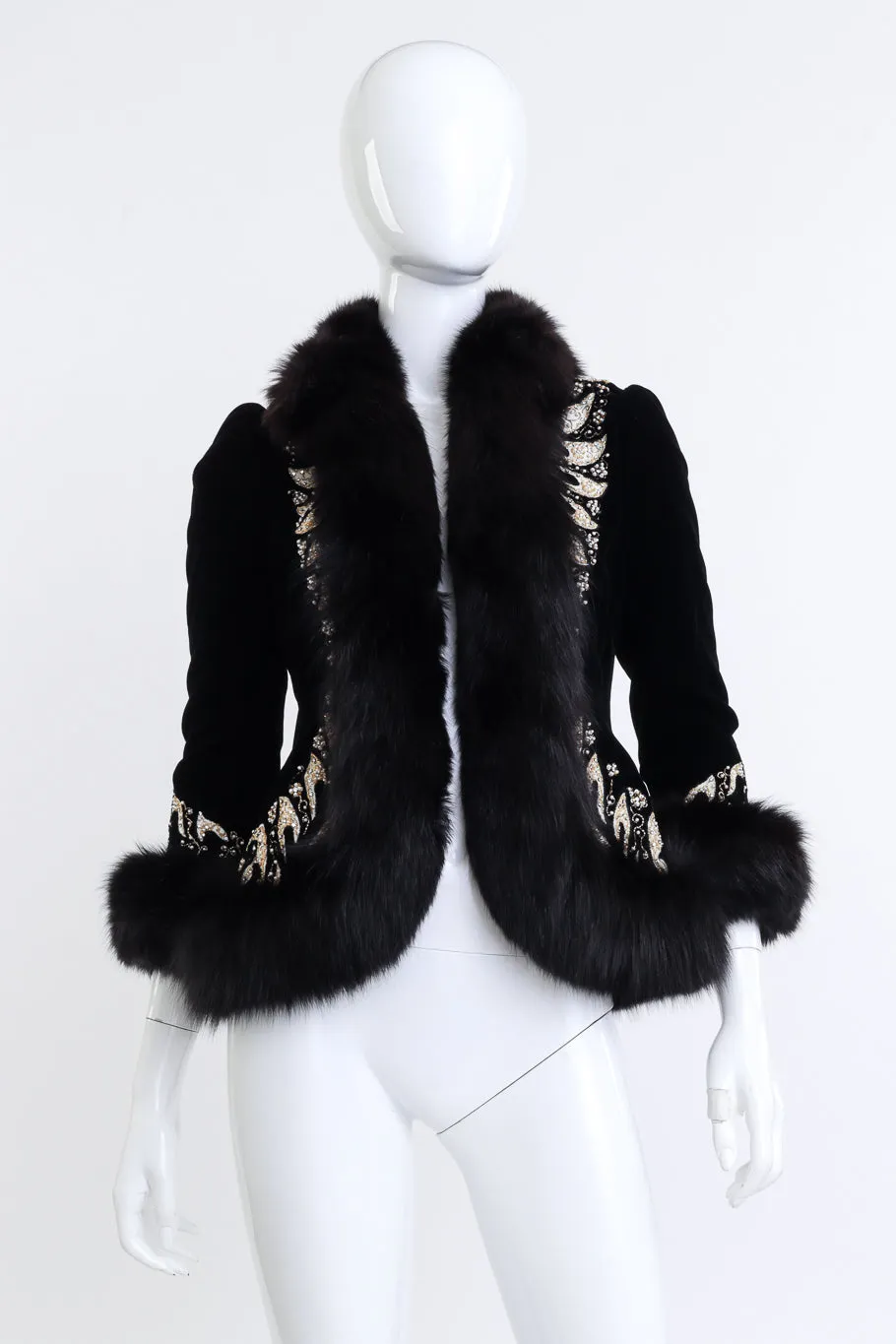 Beaded Fur Trim Velvet Jacket