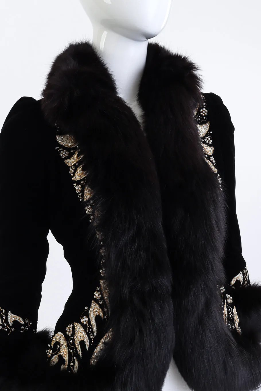 Beaded Fur Trim Velvet Jacket