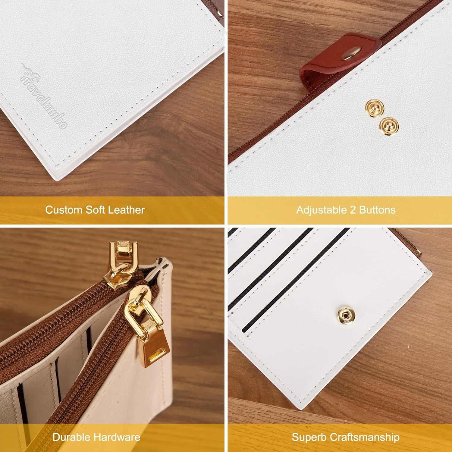 Bifold Multi Card Wallet, Double Zipper Pocke Credit Card Holder