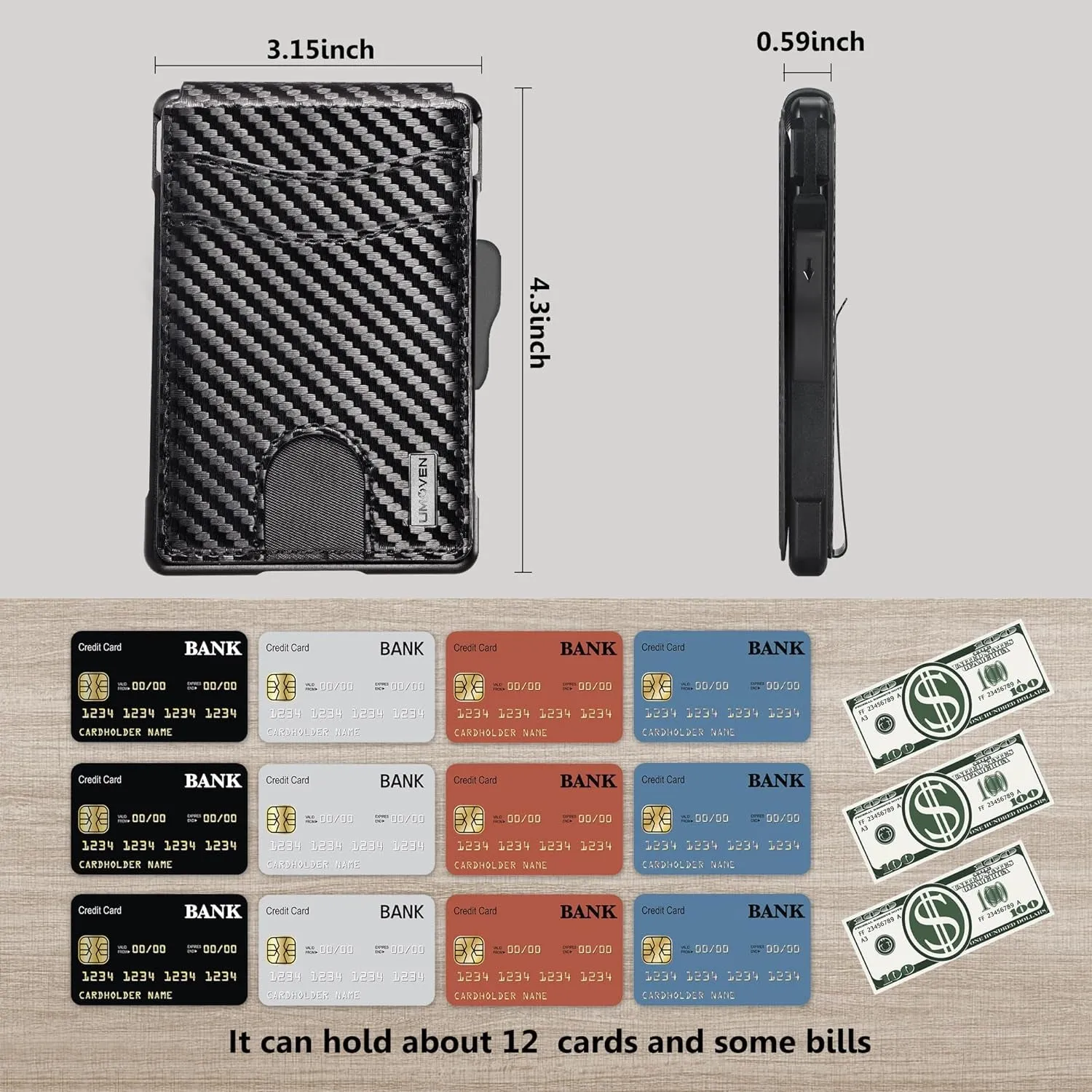 Bifold Wallet for Men - with Money Clip, Slim Credit Card Holder