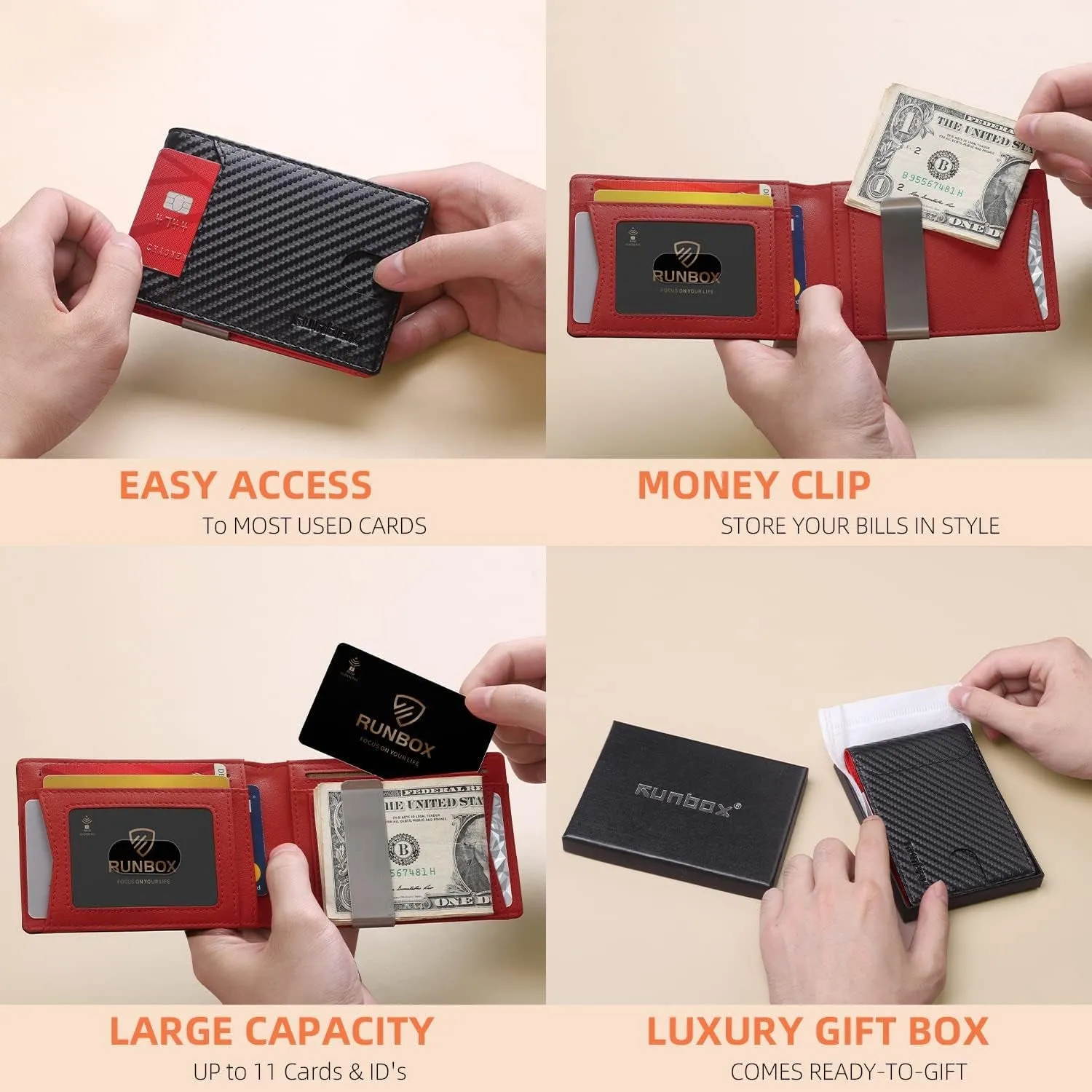 Bifold Wallets For Men With Money Clip, Rfid Blocking Slim Credit Card-Holder