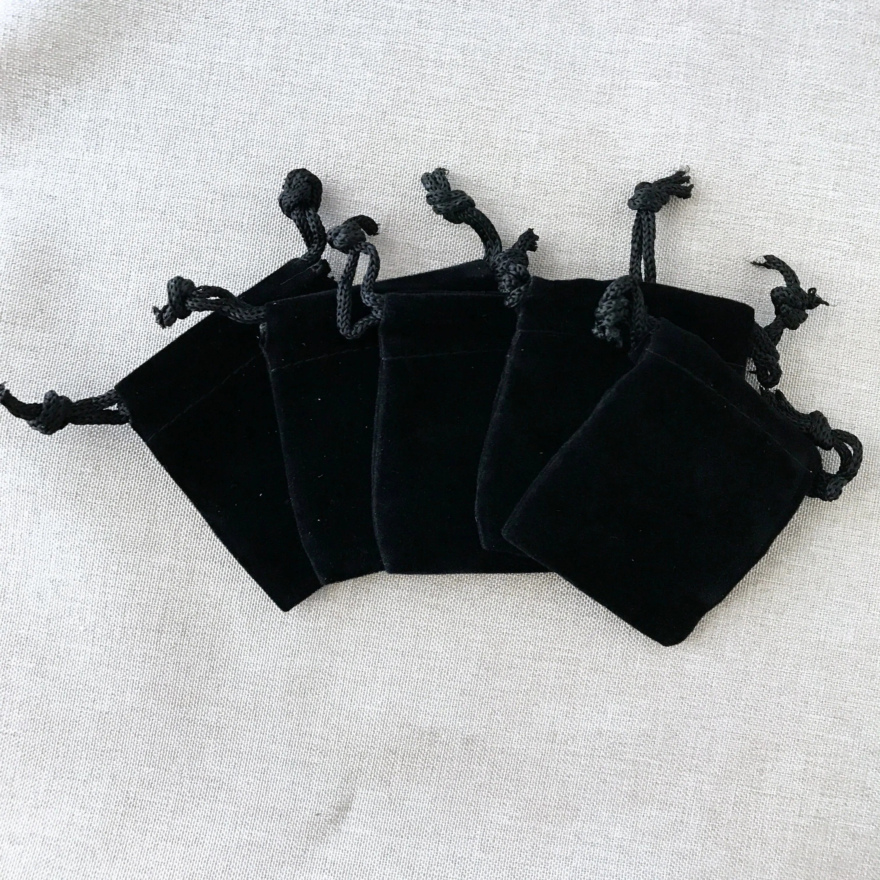 Black Velvet Drawstring Pouches - 2" x 2.5" - Black - Velvet Drawstring Bag