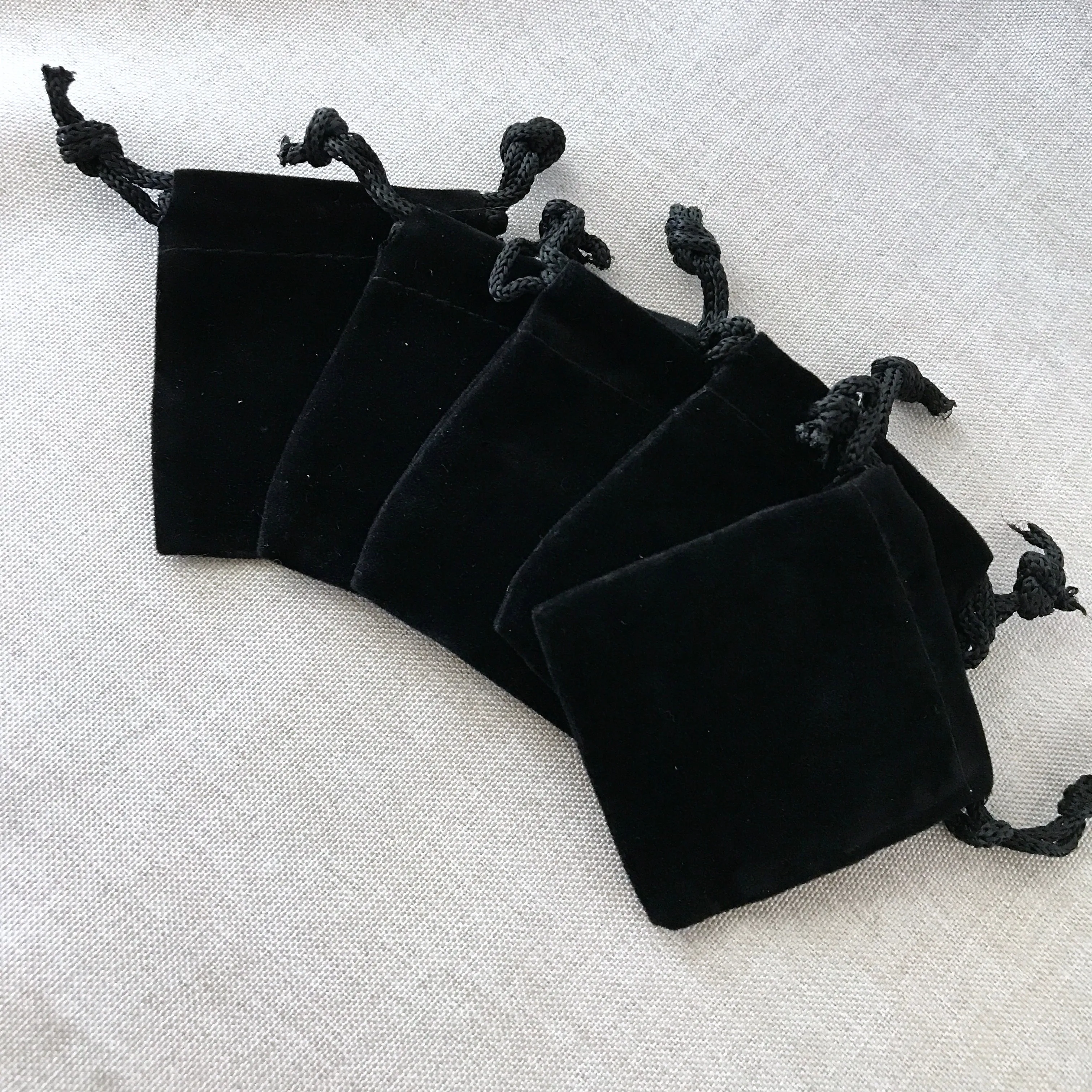 Black Velvet Drawstring Pouches - 2" x 2.5" - Black - Velvet Drawstring Bag