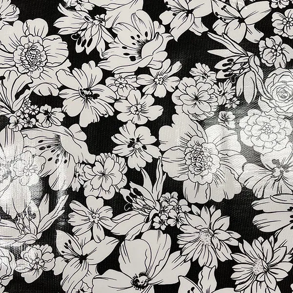 Black White Floral Oilcloth Fabric - Reorderable