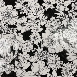 Black White Floral Oilcloth Fabric - Reorderable