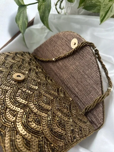 Bronze Sequin and Bead Embellished Clutch | Handmade Evening Wristlet | Envelope Evening Bag | Bridal Clutch | Shoulder Bag | Crossbody
