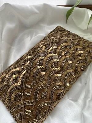 Bronze Sequin and Bead Embellished Clutch | Handmade Evening Wristlet | Envelope Evening Bag | Bridal Clutch | Shoulder Bag | Crossbody
