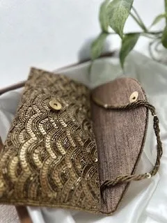 Bronze Sequin and Bead Embellished Clutch | Handmade Evening Wristlet | Envelope Evening Bag | Bridal Clutch | Shoulder Bag | Crossbody