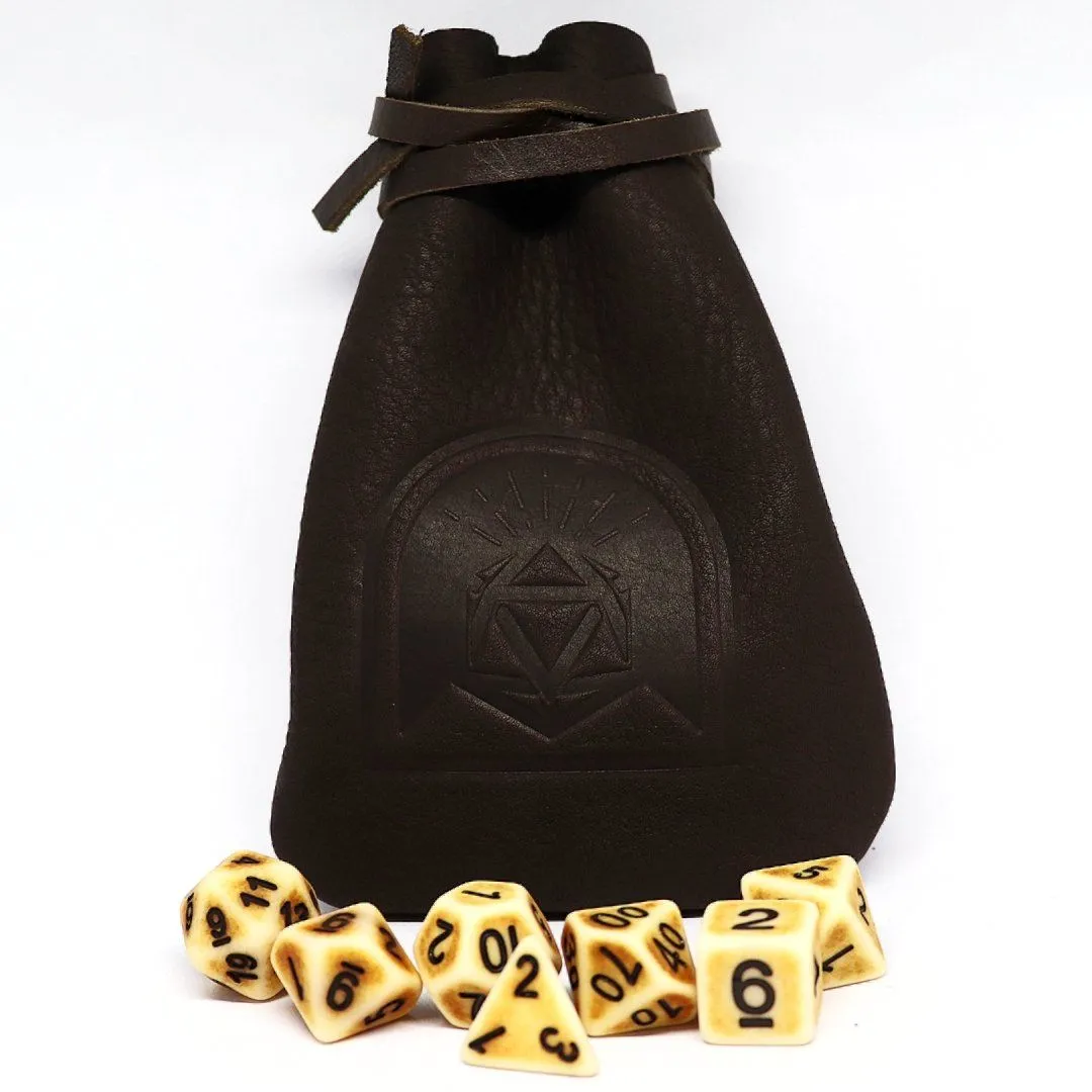 Brown Walnut Leather Dice Pouch