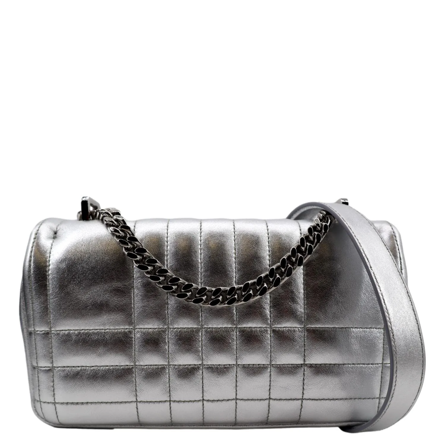BURBERRY Lola Small Quilted Metallic Leather Shoulder Bag Silver