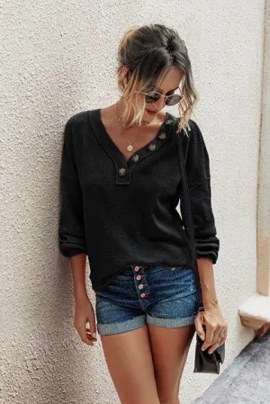 Button Trim Long Sleeve Top