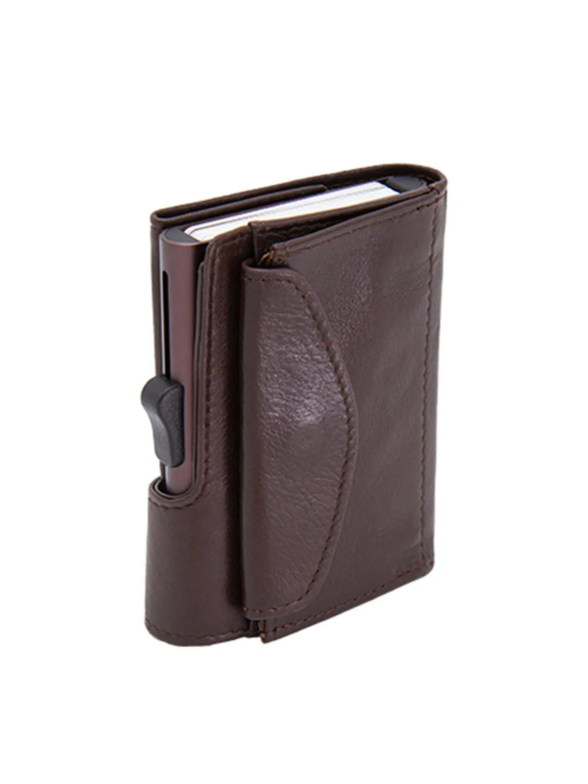 C-Secure XL Italian Leather Wallet with Coin Pouch RFID Mogano Brown