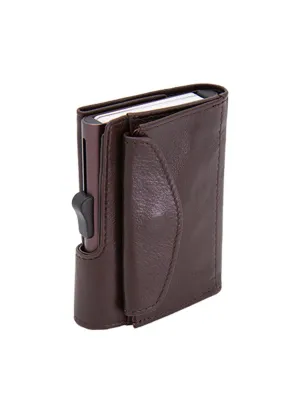 C-Secure XL Italian Leather Wallet with Coin Pouch RFID Mogano Brown