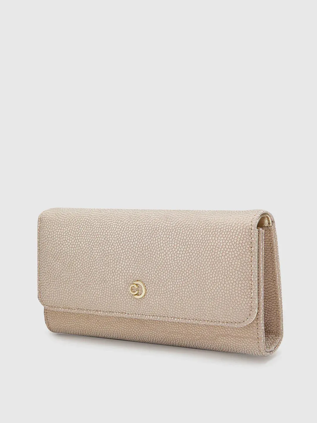 Caprese Betty Large Light Gold Flapover Clutch