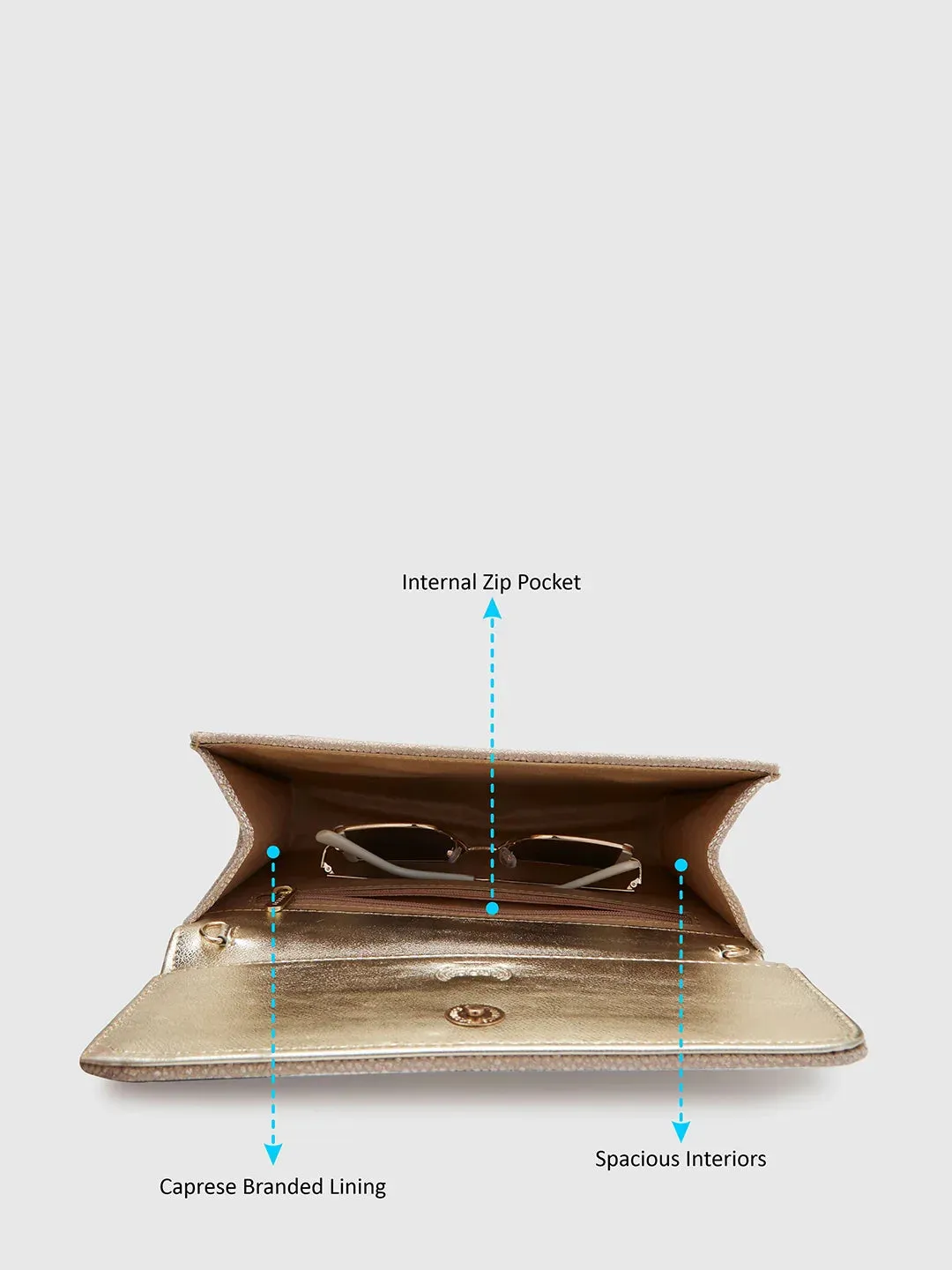 Caprese Betty Large Light Gold Flapover Clutch