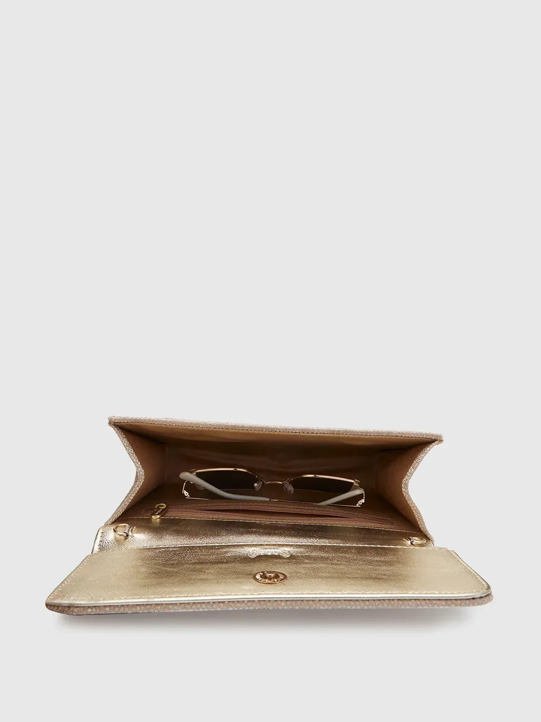 Caprese Betty Large Light Gold Flapover Clutch