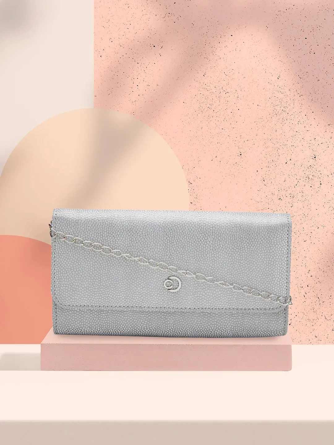 Caprese Betty Large Silver Flapover Clutch