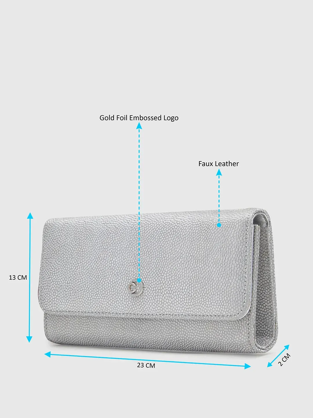 Caprese Betty Large Silver Flapover Clutch