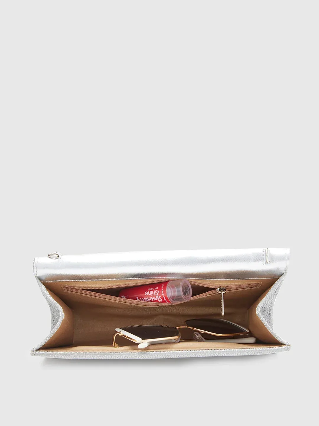 Caprese Betty Large Silver Flapover Clutch