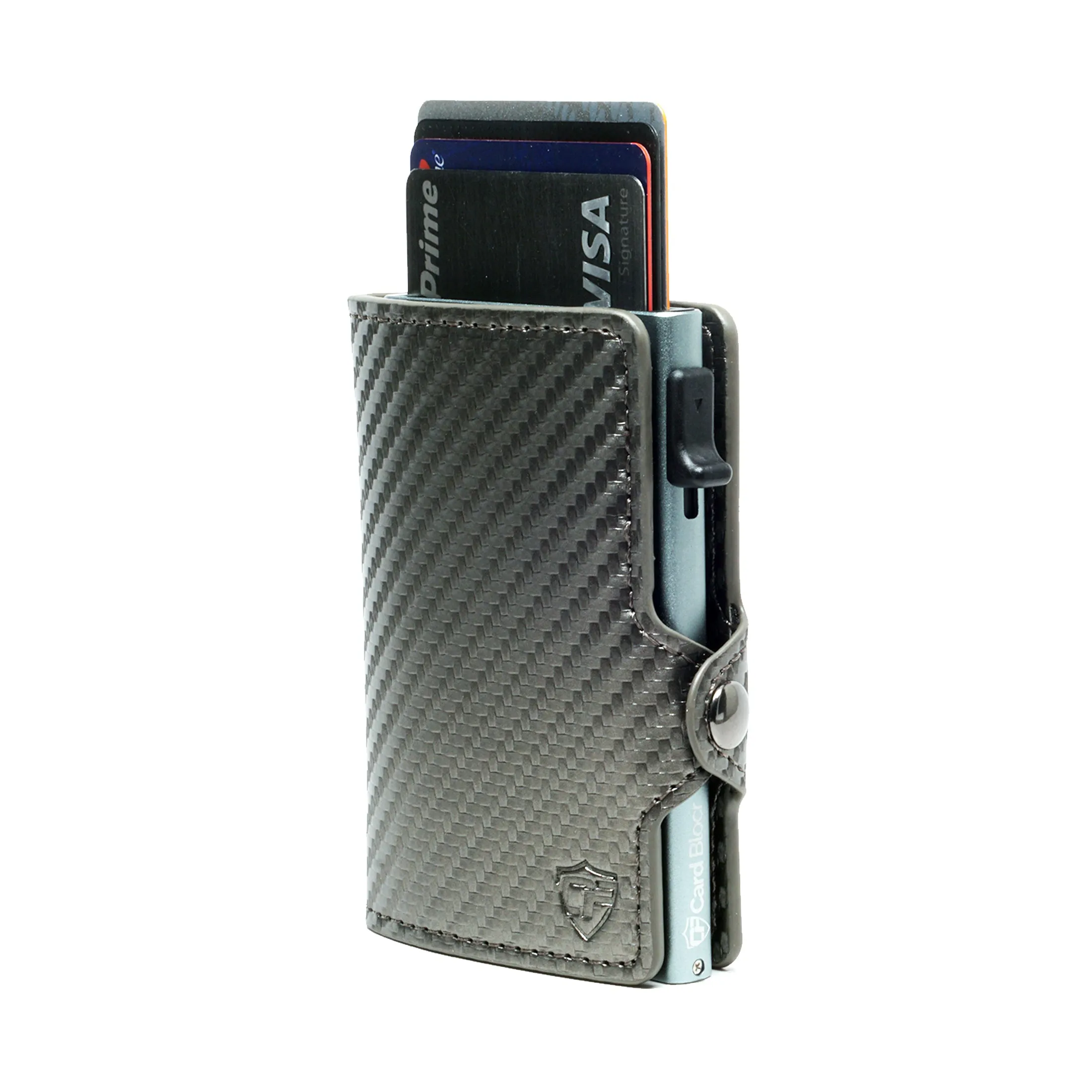 Card Blocr Credit Card Wallet Carbon Fiber PU Leather Titanium Color Minimalist Wallet