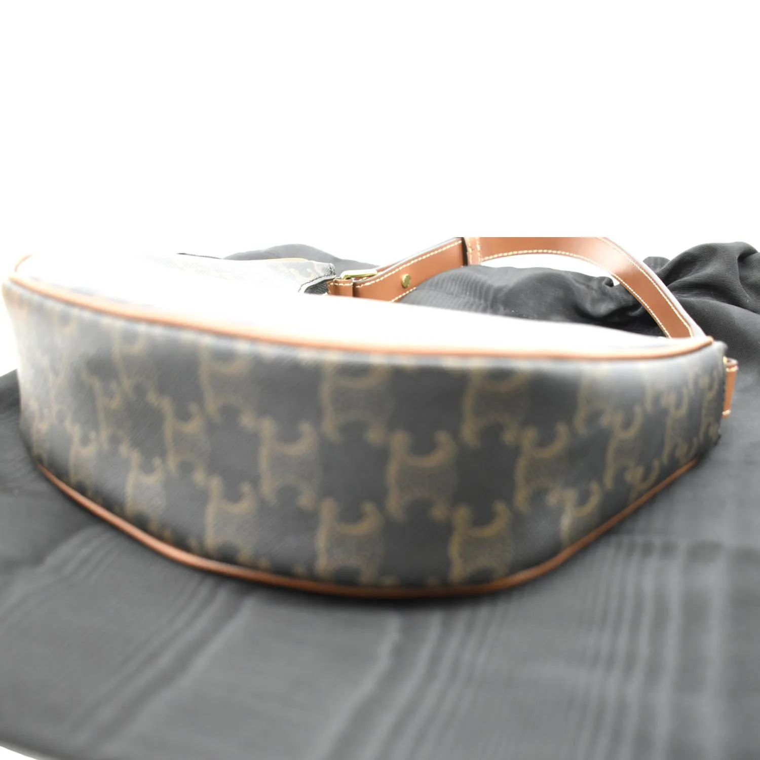CELINE Ava Triomphe Canvas Calfskin Shoulder Bag Tan