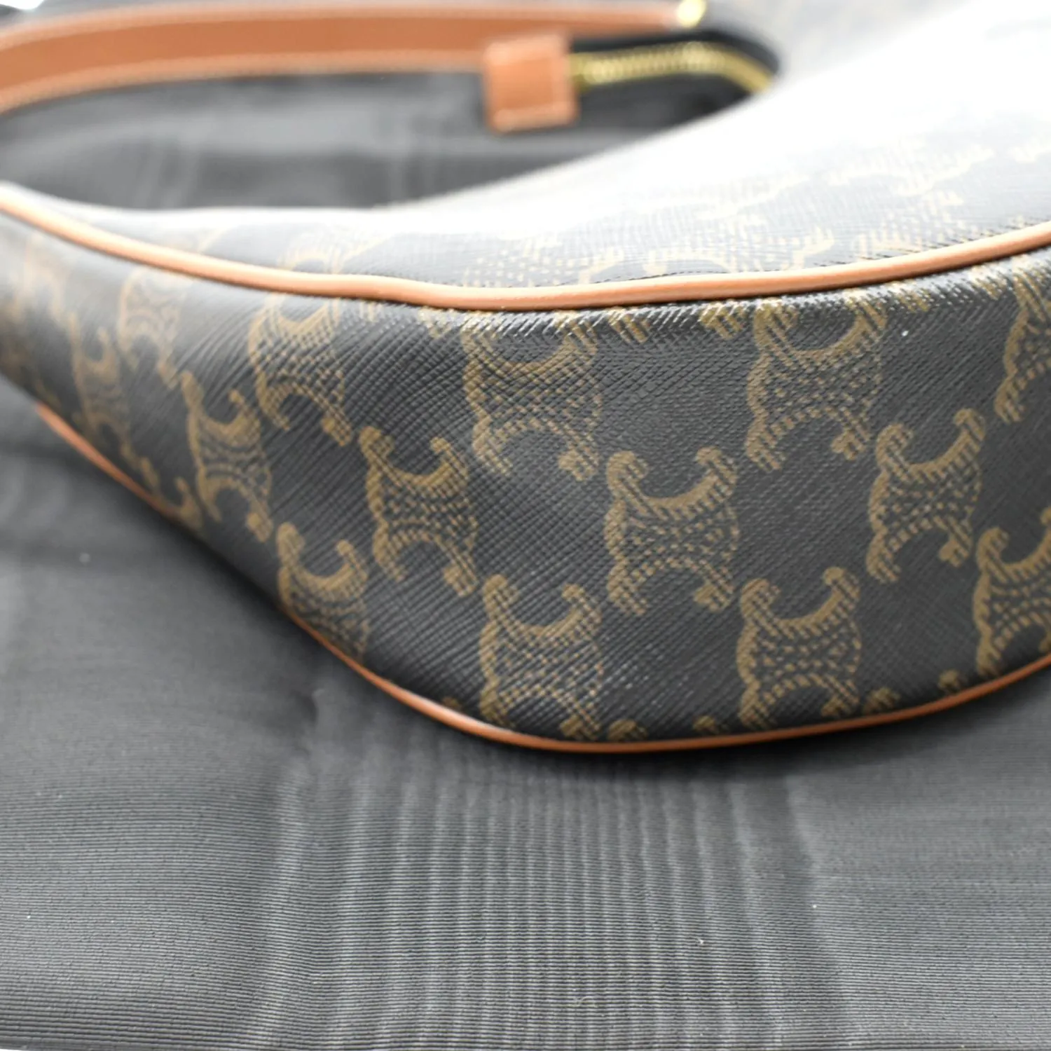 CELINE Ava Triomphe Canvas Calfskin Shoulder Bag Tan