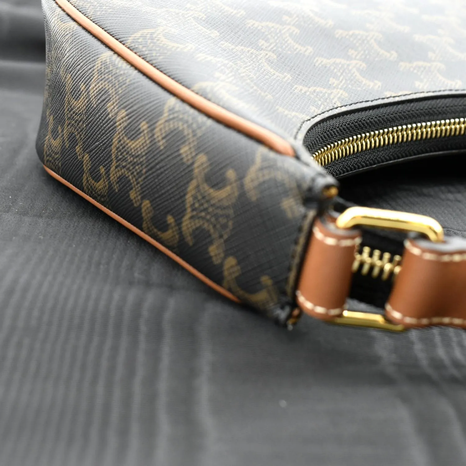 CELINE Ava Triomphe Canvas Calfskin Shoulder Bag Tan