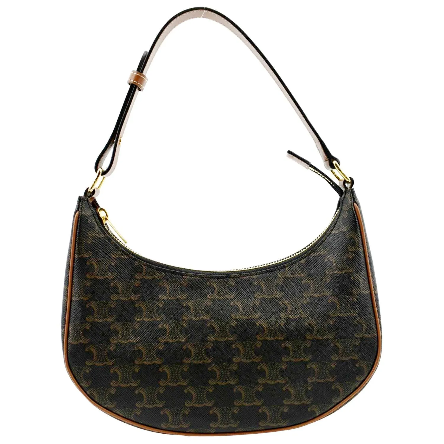 CELINE Ava Triomphe Canvas Calfskin Shoulder Bag Tan