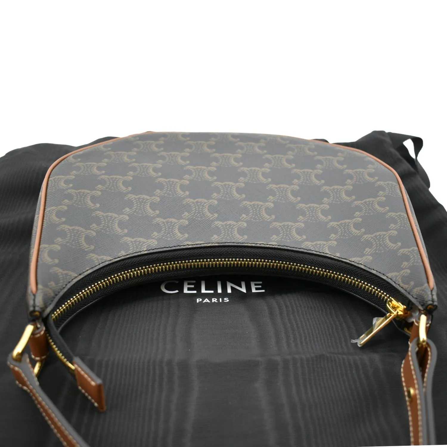 CELINE Ava Triomphe Canvas Calfskin Shoulder Bag Tan