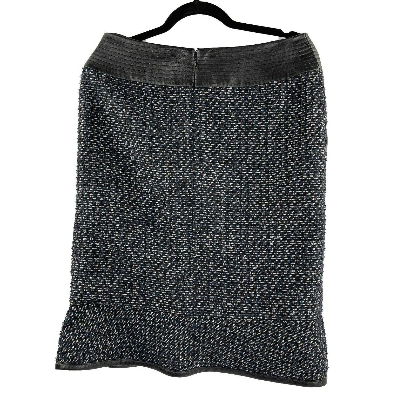 Chanel 02A Leather Trim Tweed Jacket/Skirt Suit Set - Navy Multi Metallic US L