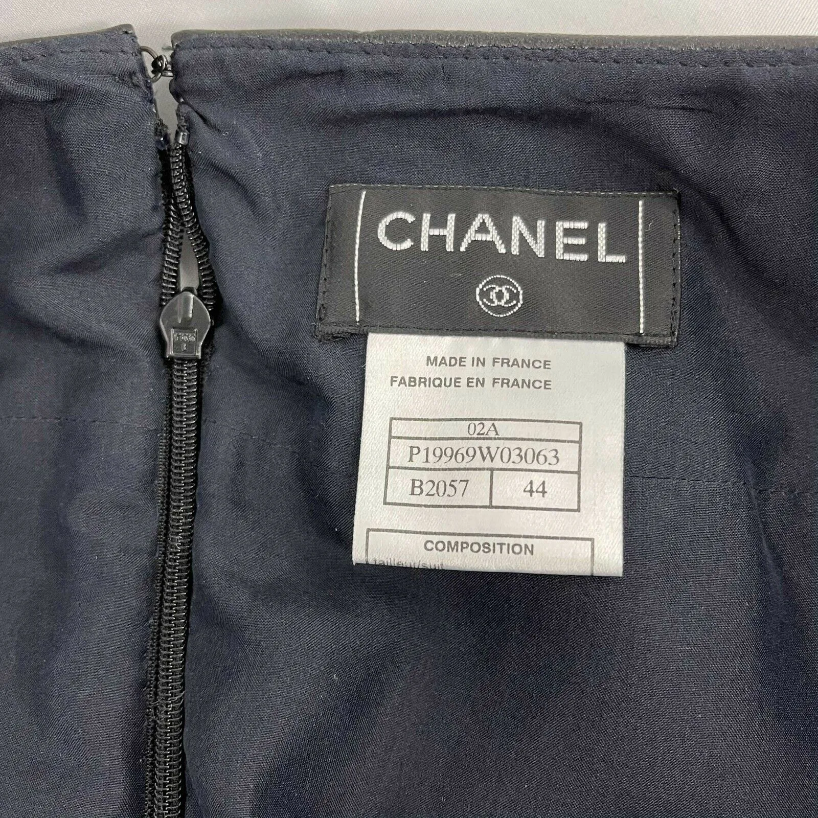 Chanel 02A Leather Trim Tweed Jacket/Skirt Suit Set - Navy Multi Metallic US L