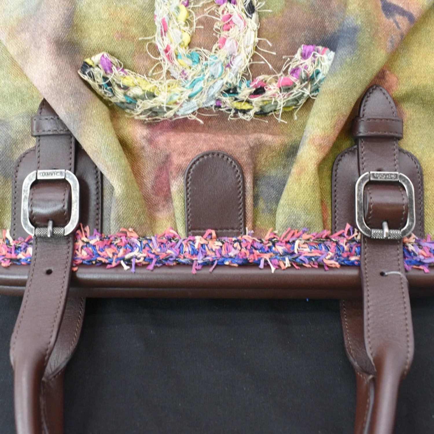 CHANEL Graffiti On-The-Pavement Canvas Bowling Bag Khaki Washed